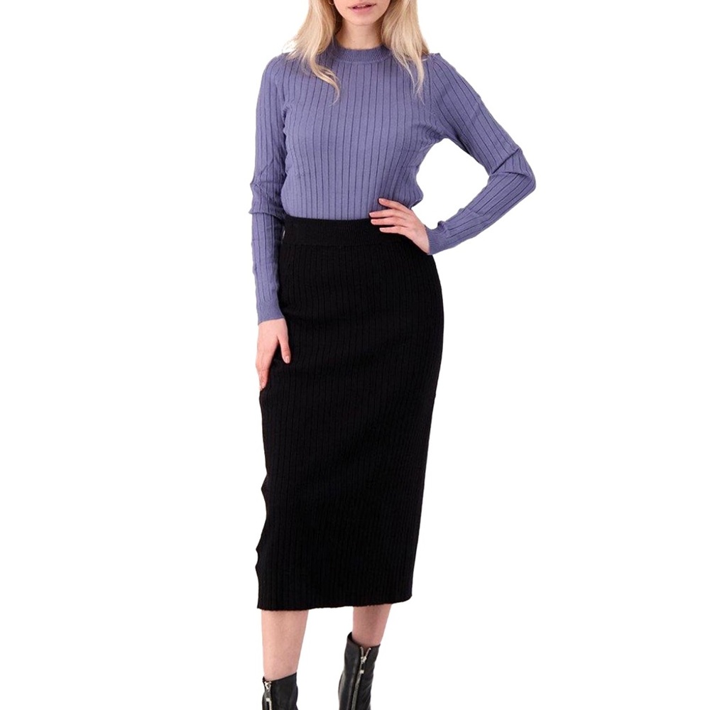 Junees NWT 24/7 Fitted Knit Black Ribbed Midi Skirt size Large